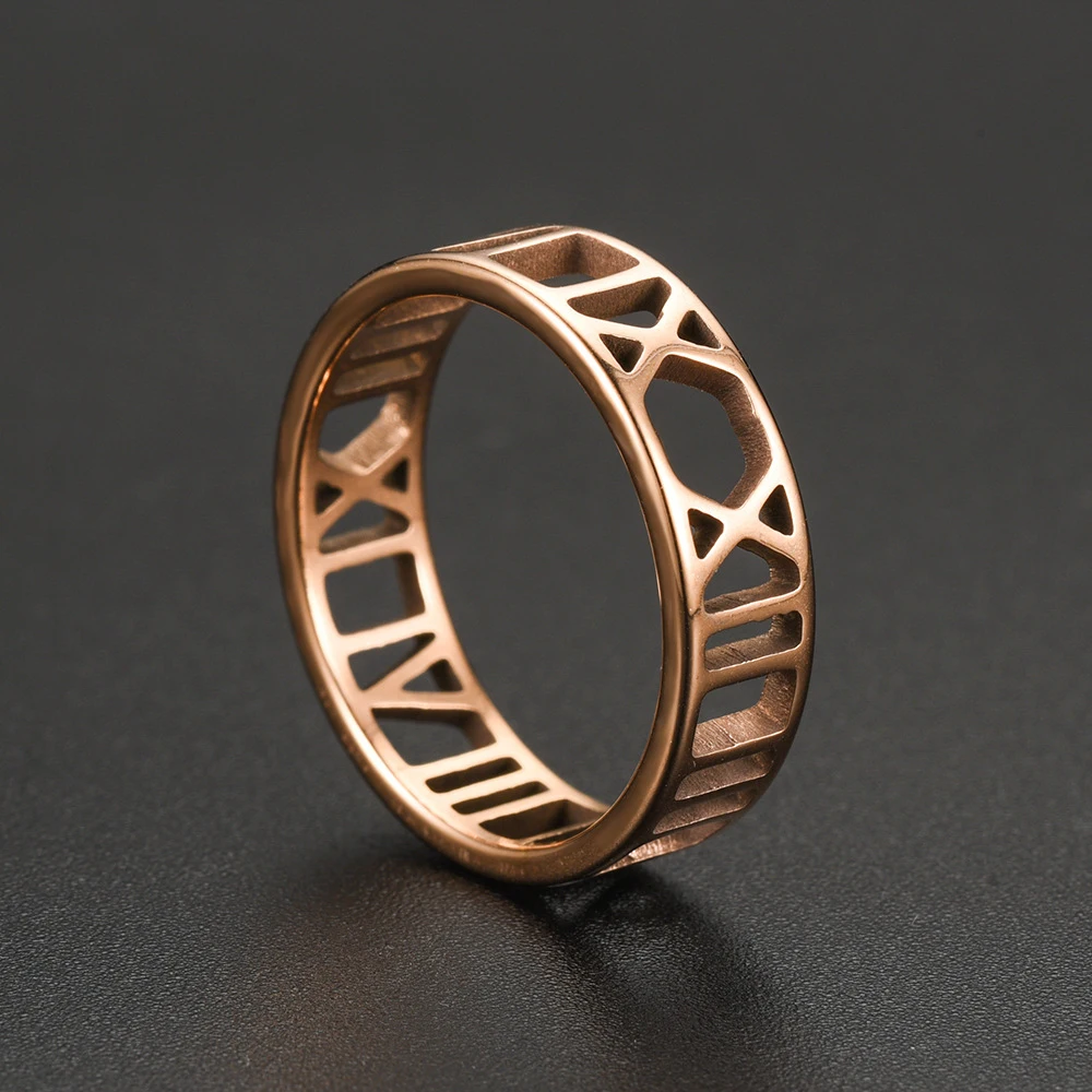 New 6mm Stainless Steel Couple Ring For Men Women Simple Roman Numeral Casual Finger Rings Punk Wedding Party Ring Jewelry Gift