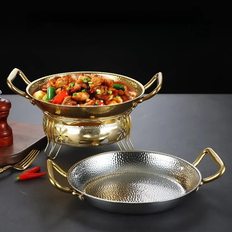 

Stainless Steel Spanish Seafood Paella Pot Thickened Korean Fried Chicken Plate Golden Army Hot Pot Flat Bottom Dry Pot Pots