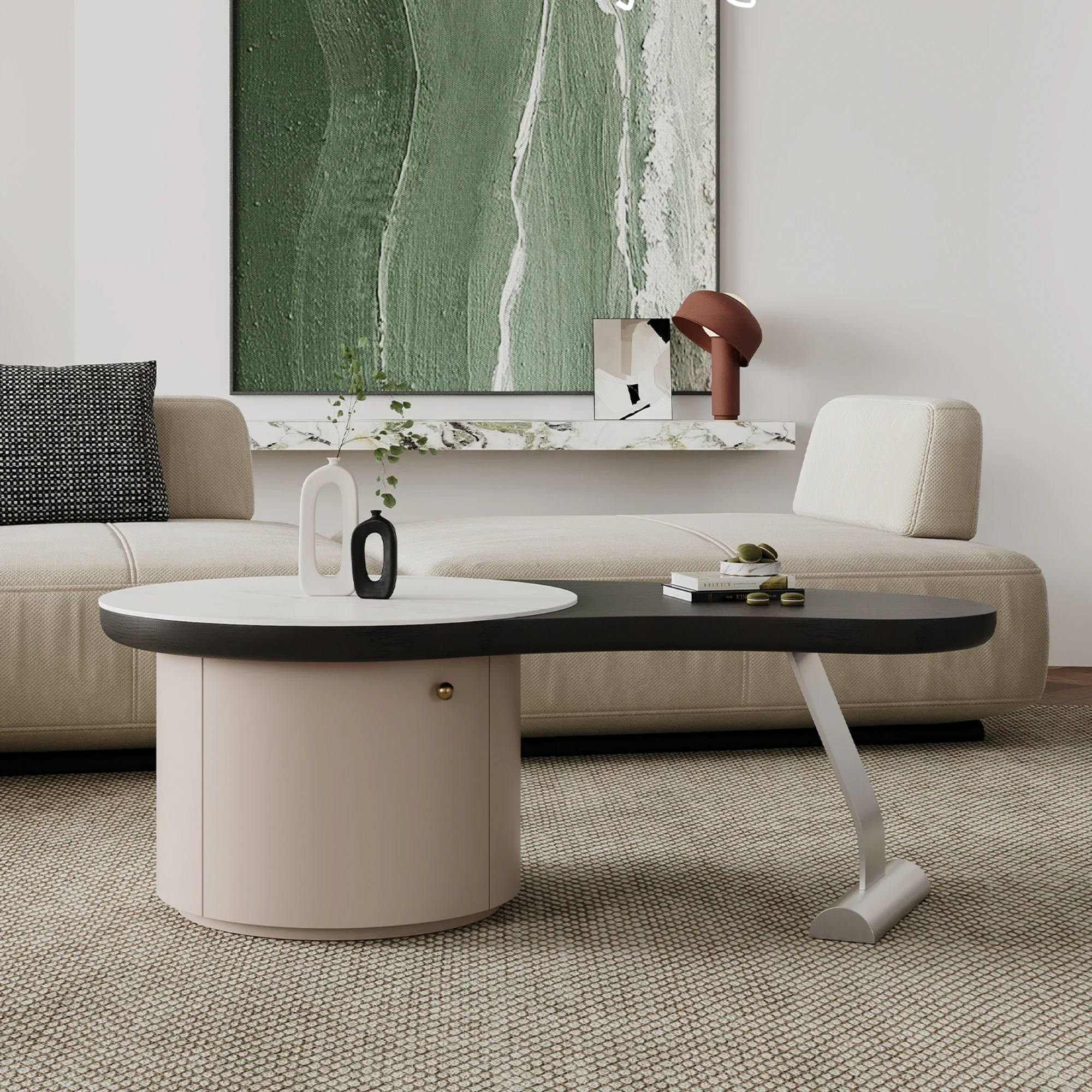 

Stone Plate Coffee Table Special-Shaped Small Apartment High-Grade Stainless Steel Living Room Snail Tea Table Method
