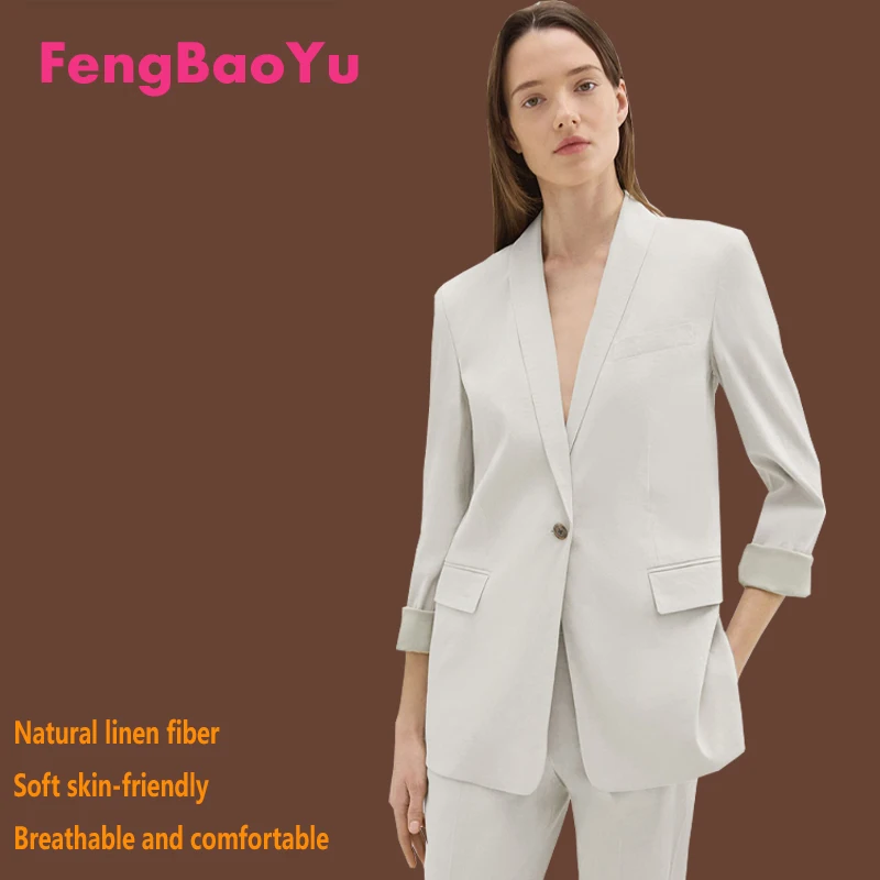 

High-end Linen Women's Long Sleeve Suit Youth Fashion Coat Spring and Autumn Company Professional Commuter Business Casual Suit