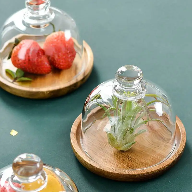 Cake Stand With Glass Dome Stand Practical Multi-Functional Service Tray Wooden Dessert Tray Kitchen Party Buffet Shop Bakery