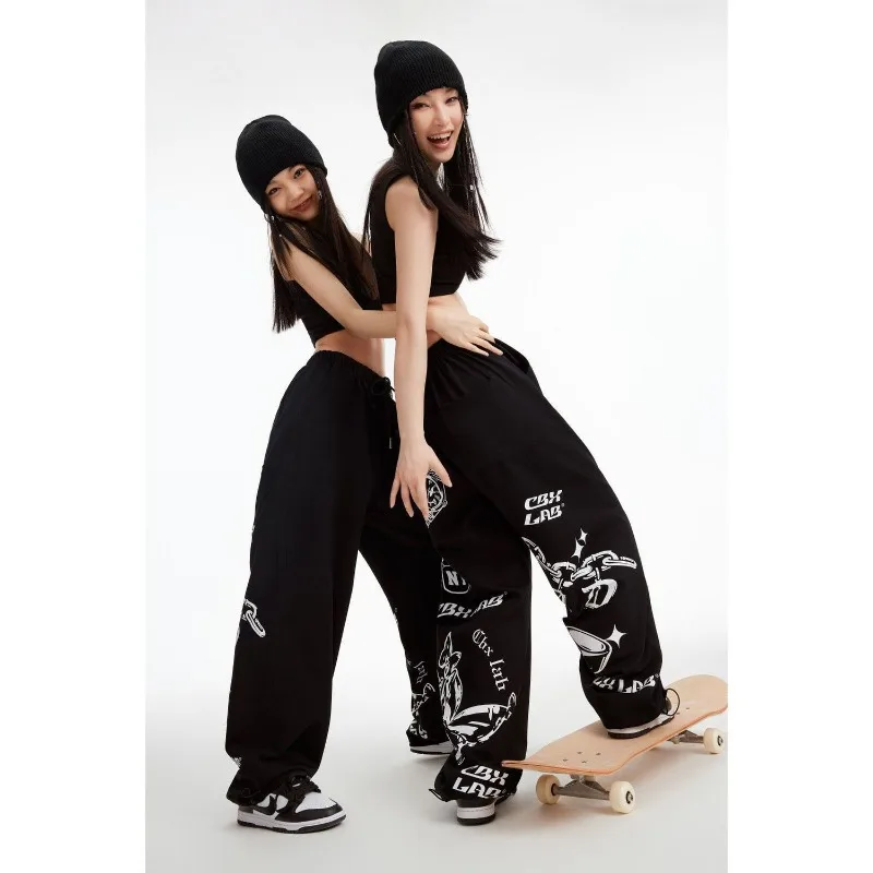 Deeptown Y2k Streetwear Baddie Sweatpants Women Black Gothic Baggy Jogger Pants Hippie Cool Casual Sports Trousers Kpop Vintage