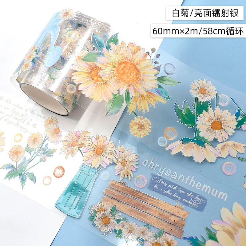 

Daisy Flower Shiny Washi PET Tape Planner Material Collage Journal Decortion 5.24