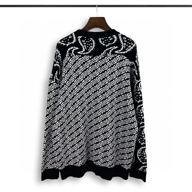 

2023SS Vintage Black Contrasting Jacquard Rhude Sweater Men Women Casual Sweatshirts Techwear