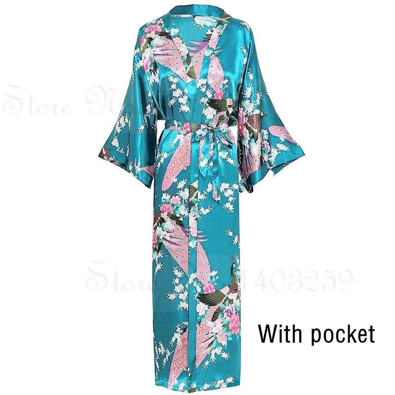 Elegant Satin Kimono Robe with Pockets - Women's Luxurious Loungewear and Bridal Dressing Gown