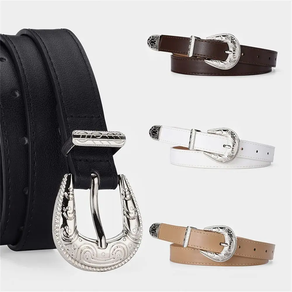 

Women's belt, high-end silver buckle simple and versatile trend decoration, personalized retro PU belt