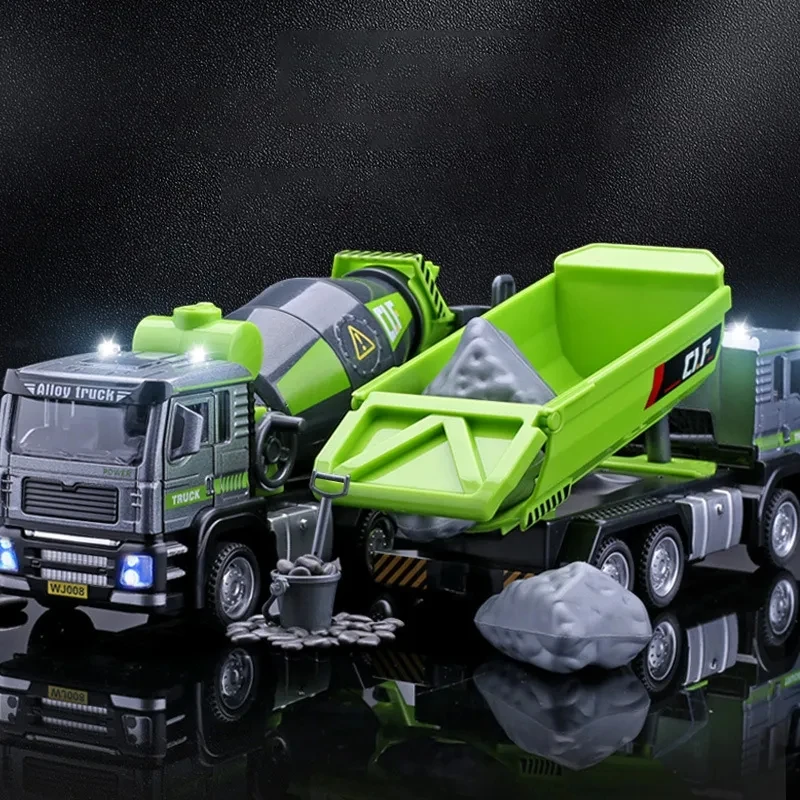 

1/50 Engineering Transport Vehicle Alloy Car Model Diecast Sound Light Metal Toy Soil Mixer Truck Tipper Simulation Children Toy