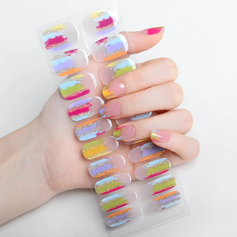 

Multicolor Semi Cured Gel Nail Wraps Fingertip Artist Adhesive Nail Polish Strips Girl Beauty Gel Nails Stickers UV Lamp Need