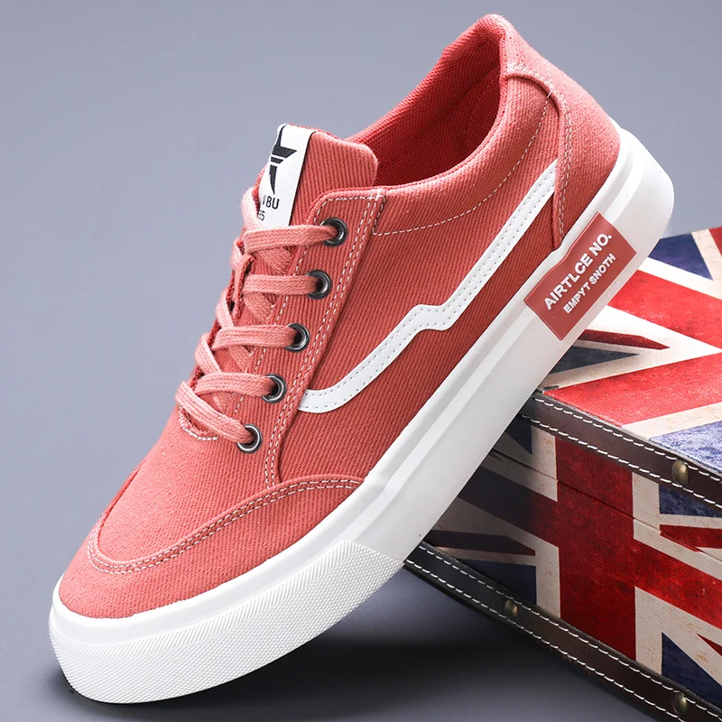 Red Canvas Casual Shoes For Men Comfortable Low Cut Vulcanized Shoes Men Lace-Up Lightweight Flat Sneaker Men espadrilles hommes 3