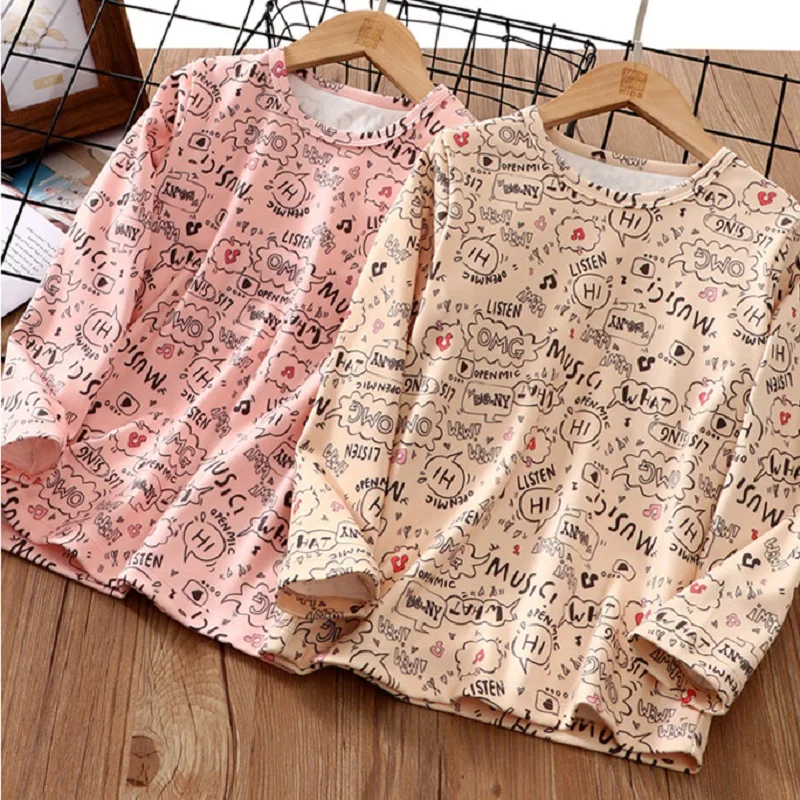 

3-12 Years Spring Autumn Children Clothes 95% Polyester Digital Printing Letters Kids Casual Clothes Tops Girls Boys T-shirts