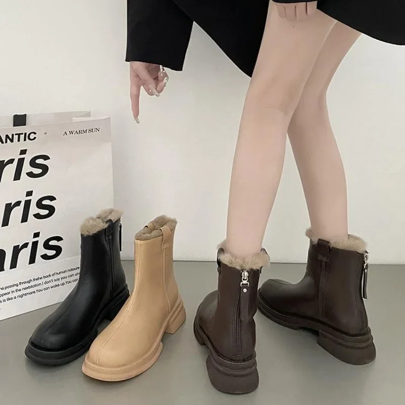 

2023 New Autumn Short Boots Plus Velvet Thick-soled Boots for Women Retro Slimming Thick-soled Boots for Women Women Shoes