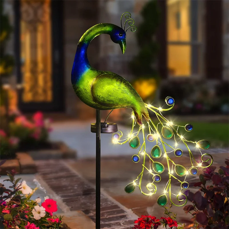 Solar Powered LED Lawn Light Peacock Waterproof Fairy Garden Decor Lamp For Pavilion Yard Landscape Garden Lawn Lights J1E6 blouses peacock feather gradient cold shoulder blouse light blue in blue size l xl