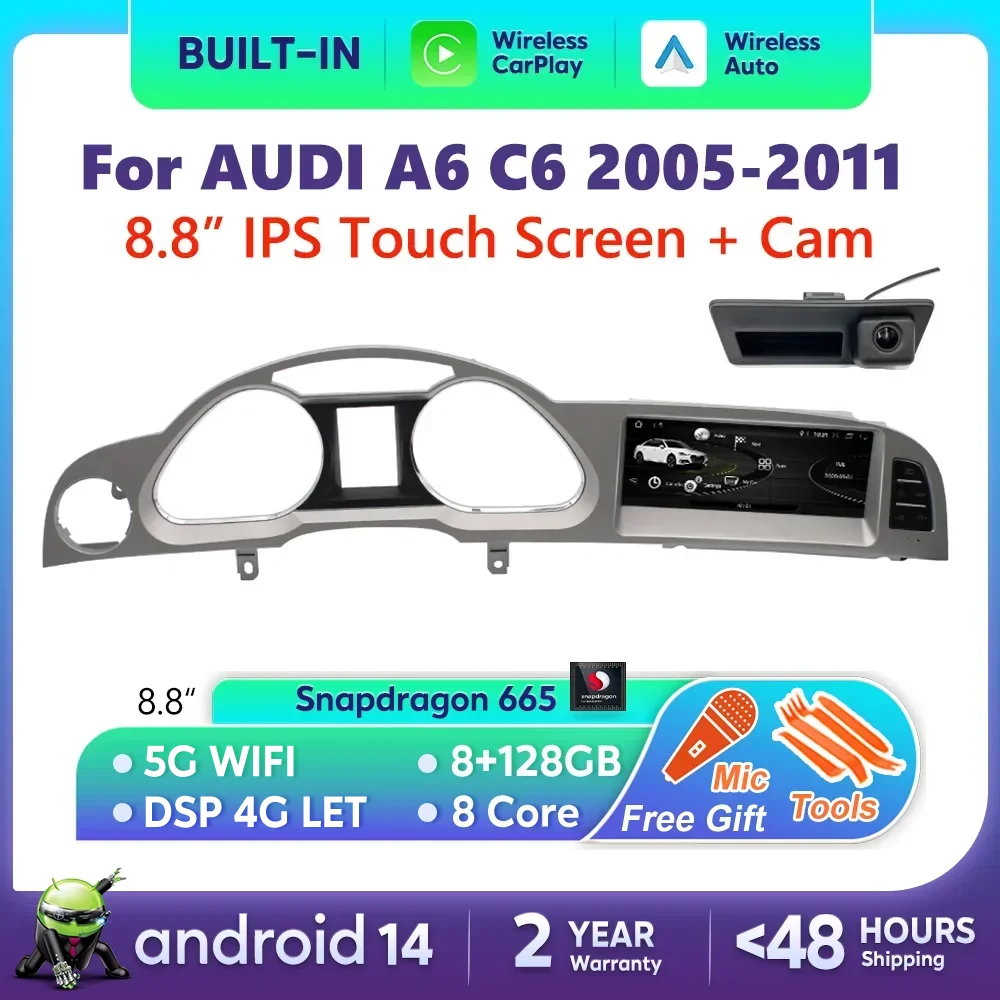 Android 14 Auto Radio CarPlay per Audi A6 C6 4f 2005 2006 2007 2008-2011 MMI 2G 3G schermo multimediale per Auto Navi con fotocamera posteriore