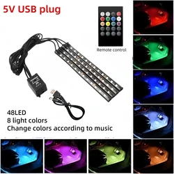 Color - Changing LED Car Interior Ambient Light Kit with Remote and App Control (USB Remote 48LED)