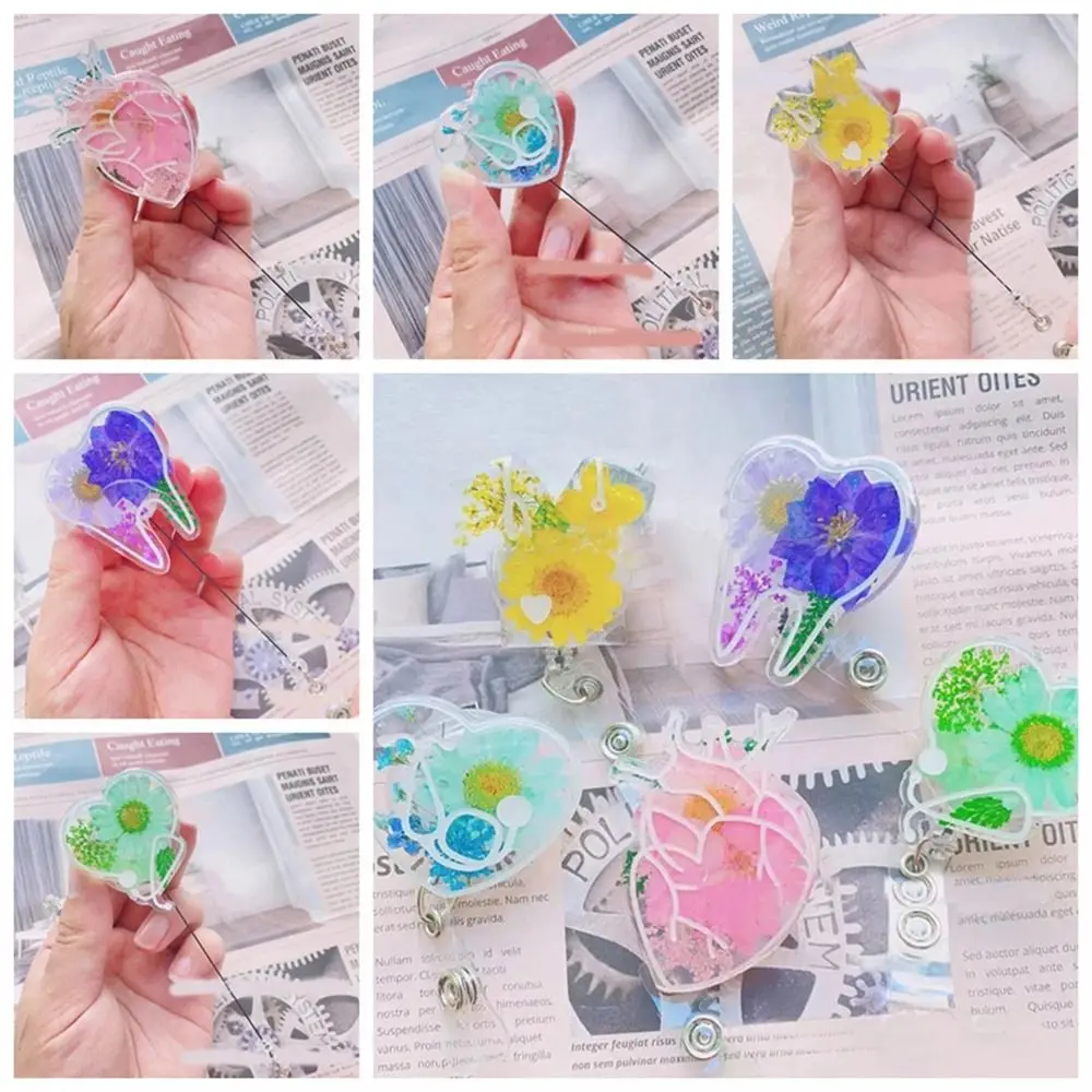 

Dried Flower Flower Badge Reel Drops Of Glue True Flowers Retractable Badge Holder Alligator Clip 360 Rotating Easy Pull Buckle