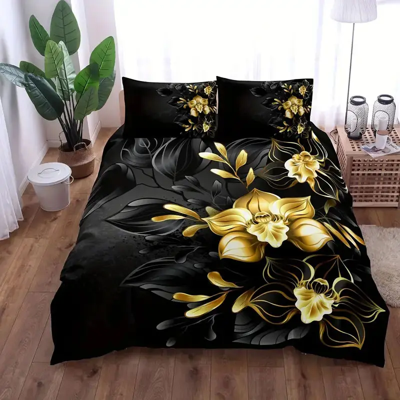 

Three Piece Floral Duvet Set, 3d Printed Duvet Cover For Bedroom, Guest Room (1*Duve Cover + 2*Pillowcases, No Core)
