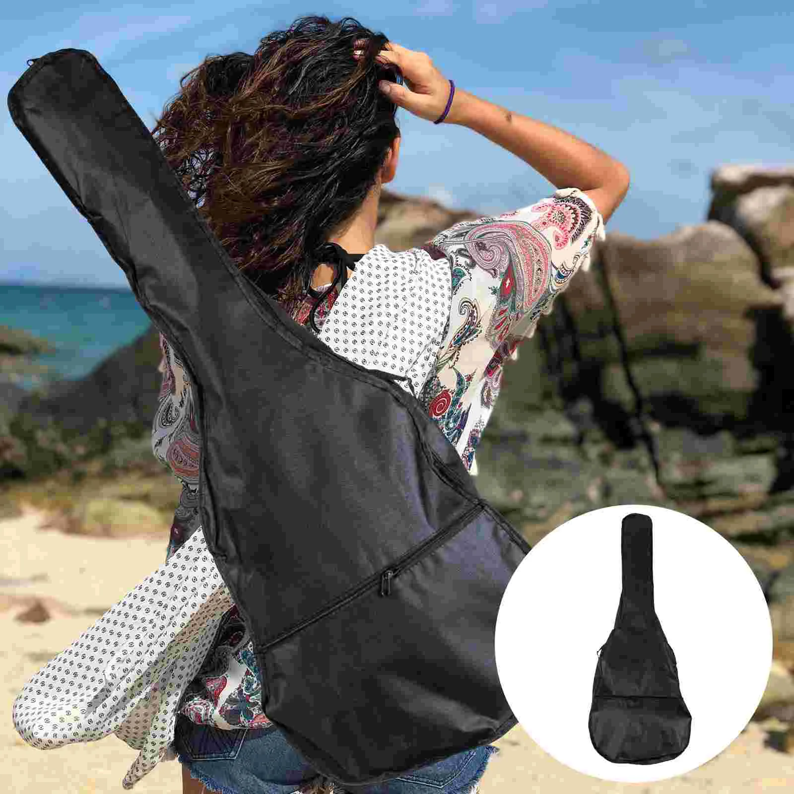 

Acoustic Guitar Bag Case Oxford Cloth Carry Handheld Carrying Pouch Instrument Black Tote Women