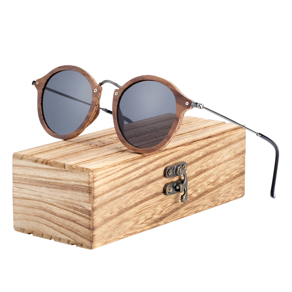 

BARCUR Brand Design Retro Hand Made Round Wood Sunglasses Fashion Polarized Women Sun Glasses Men UV400 Protection