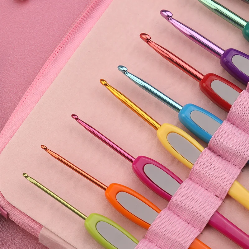 9pcs/set Handle Pink Crochet Hook Set Aluminum 1.0-10mm Knitting Needles  Weave Craft Yarn Crochet