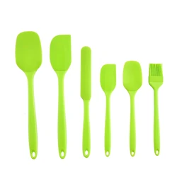 Premium Silicone Kitchenware Set - 6 - Piece Baking and Cooking Tools with Cream Scraper, Spatula, Oil Brush, and Size Scraper (Green baking set)