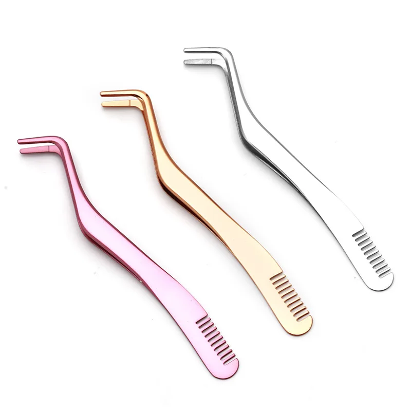 1 Pc Eyelash Comb Tweezers Stainless Steel Anti-Static Non-Magnetic Professional Volume 3D Lashes Extension Tweezers Tools eyelash tweezers