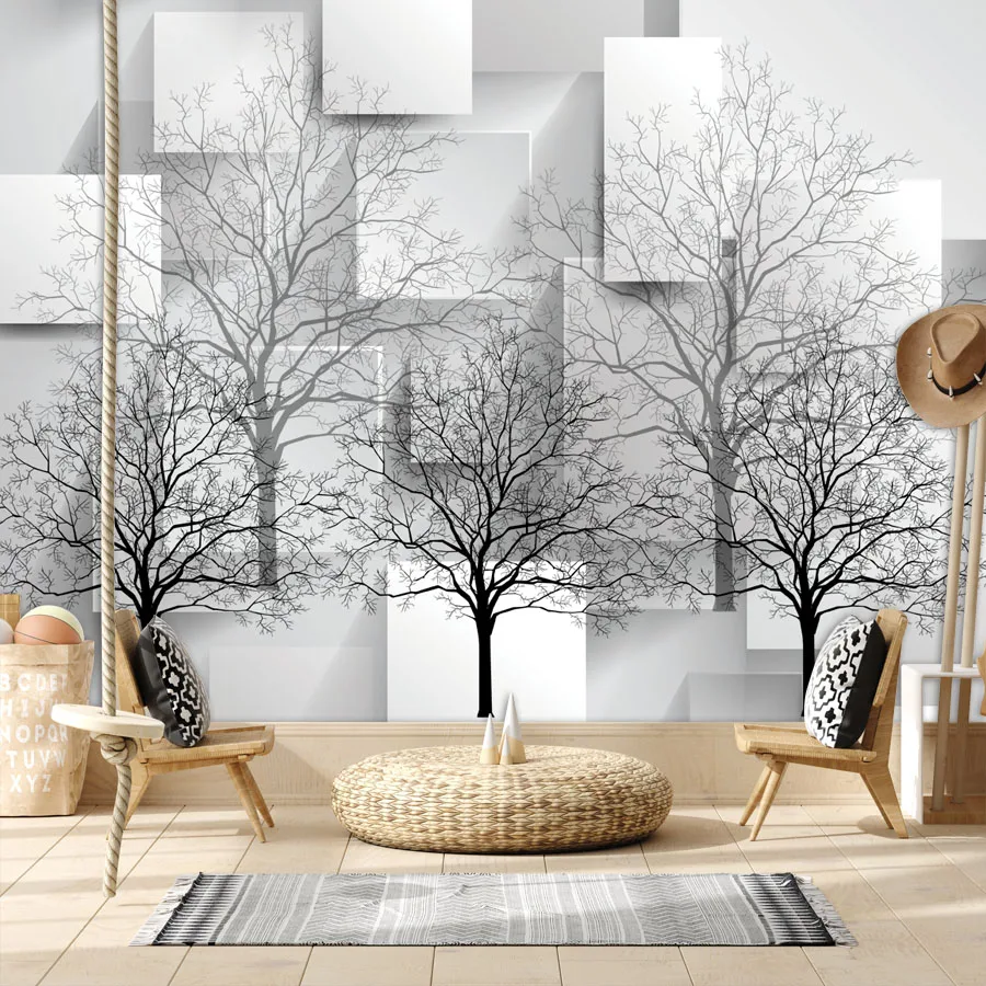 

Peel and Stick Wallpapers Accept for Bedroom Walls Living Room Decoration Black White Tree Geometry Brick Wall Papers Home Decor