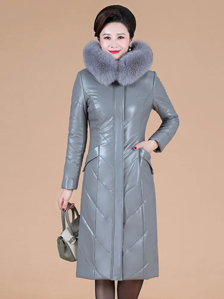 母親と女性のための冬のコート 女性のための革の襟付きの厚い綿のジャケット フード付きの衣服 ユニセックス L-8XL 母親 ダウンコート 革のコート 女性 冬 ファッション 厚く