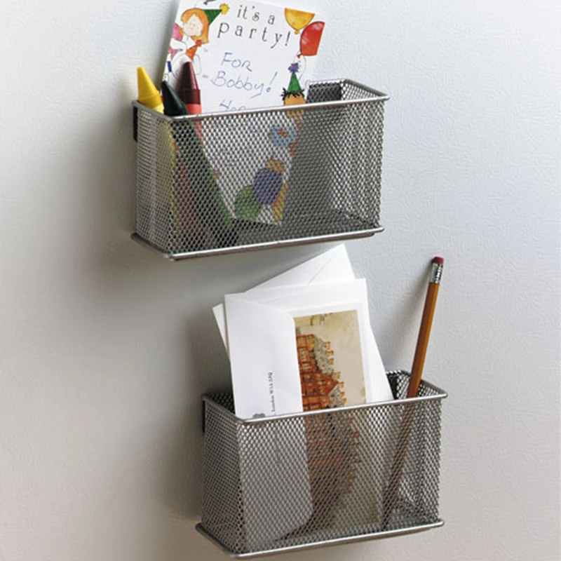 Home Storage Boxes Magnetic Storage Organiser Torage Basket Wire Mesh Refrigerator Drawer Box Blackboard Chalk Pens Desk