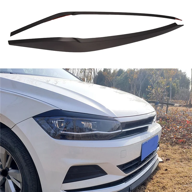 A61E-1Pair Front Headlight Eyelids Eyebrow Trim Sticker for VW Polo-Molding Lamp Eyebrow Strips Lid Cover B