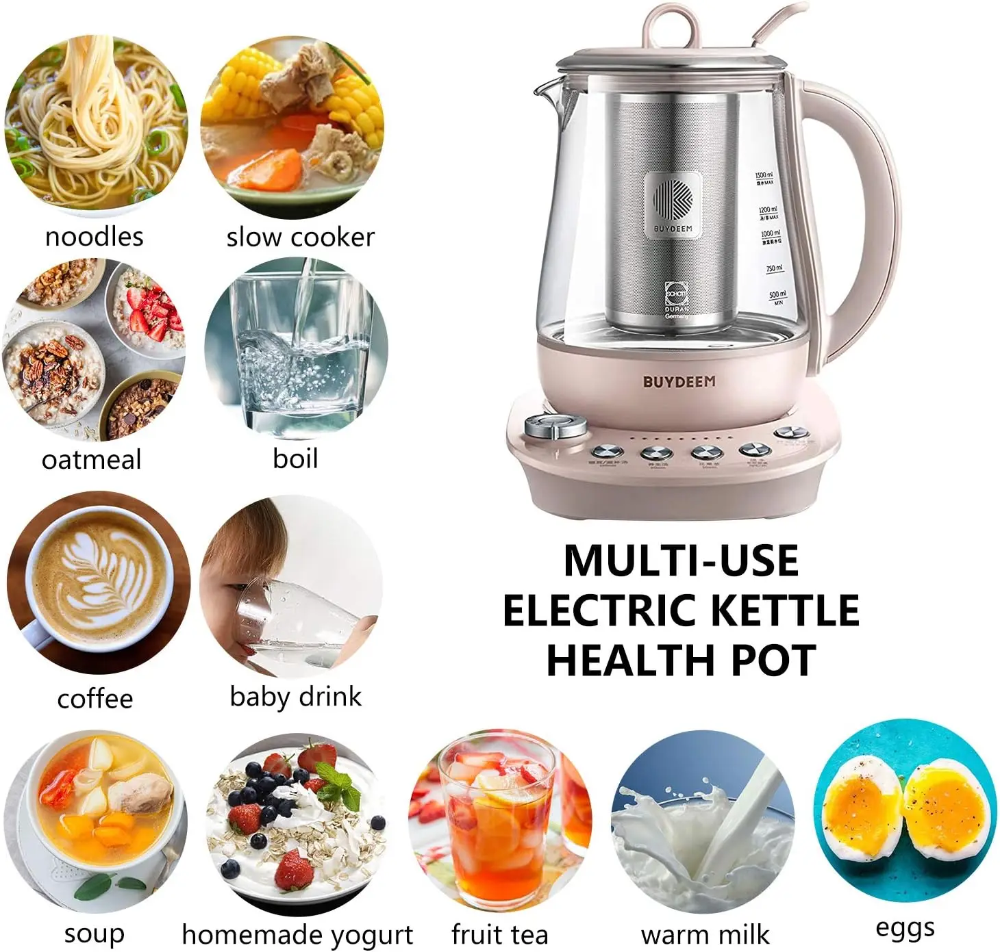 K2693 Health Pot, Health-Care Beverage Electric Kettle with Thickened Glass, 9-in-1 Fully Automatic Programmable Brew Cooker, 1. 2