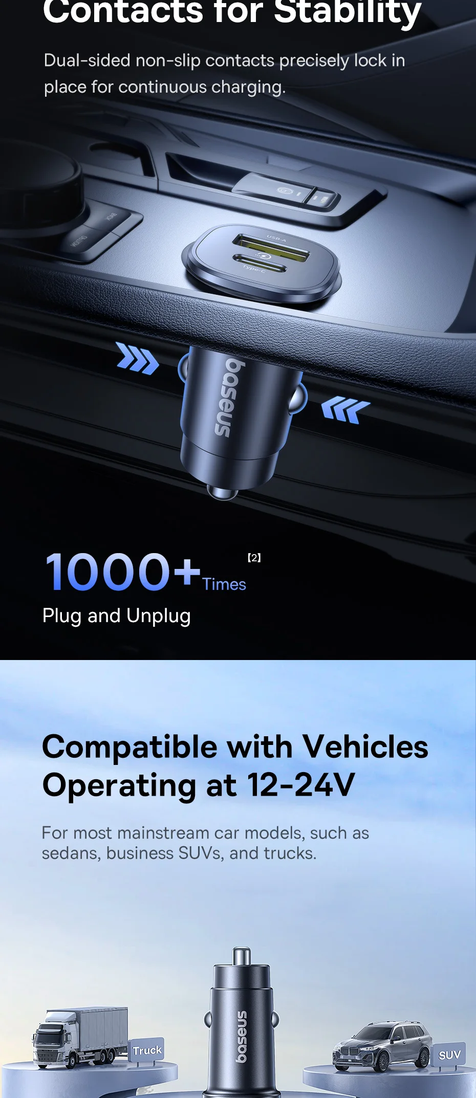 30W USB Car Charger Type C Fast Charging Dual Port Car Phone Charger Adapter Fo