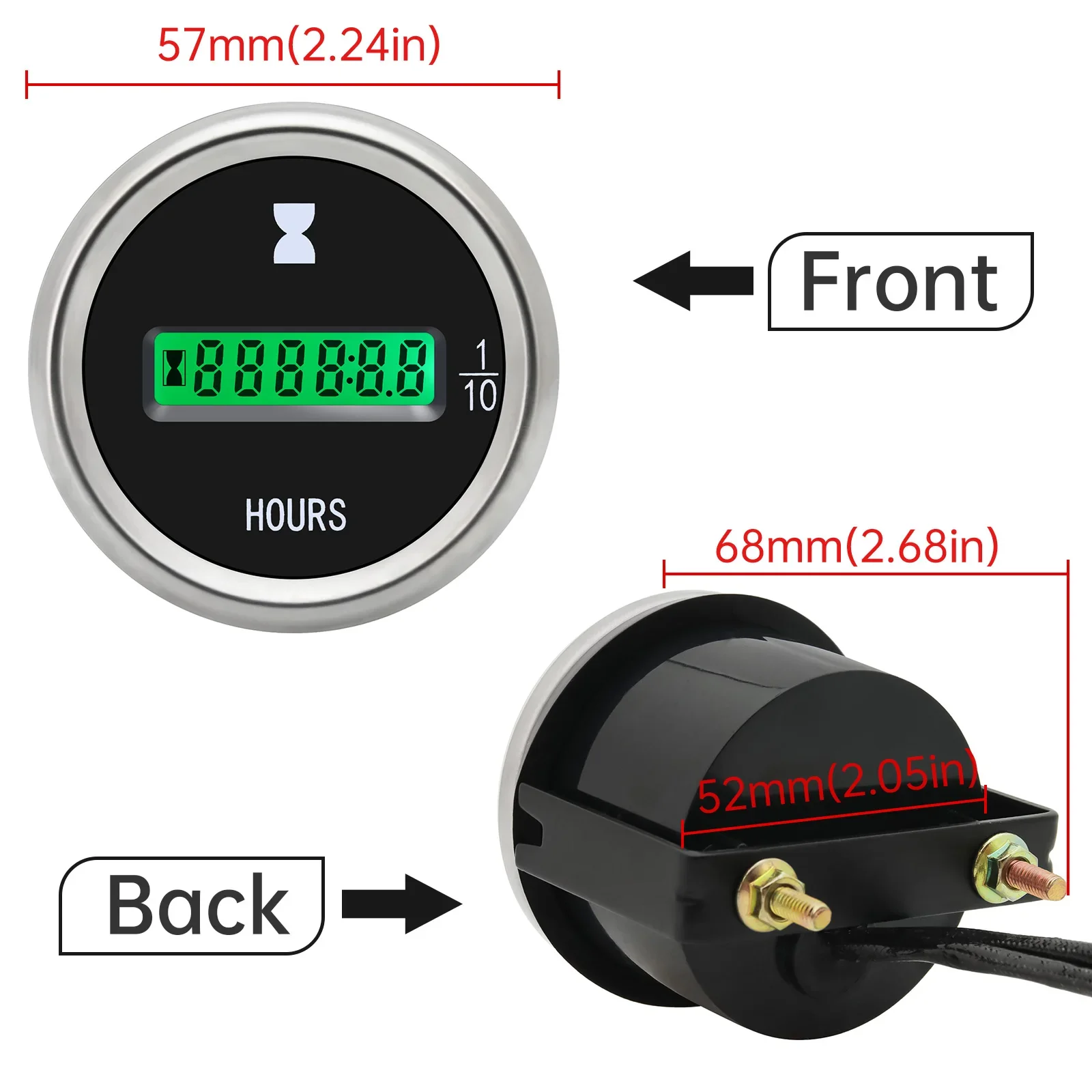 원형 LED 디지털 시간계 시계 시간 게이지 표시기 해양 보트 요트 디지털 차량용 범용 12V 24V