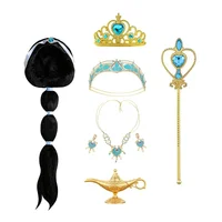 Girls Aladdin Jasmine Princess Necklace Earrings Headwear Cosplay Accessories Clips Wig Earrings without Pierced Ear Clip Women 1