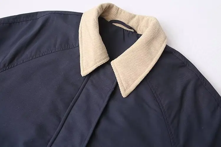 Women's Jacket Coat inszartrafs Outwear Vintage Long Sleeve Jaqueta De Couro Patchwork 2024 With Pocket Japanese Cargo Jacket