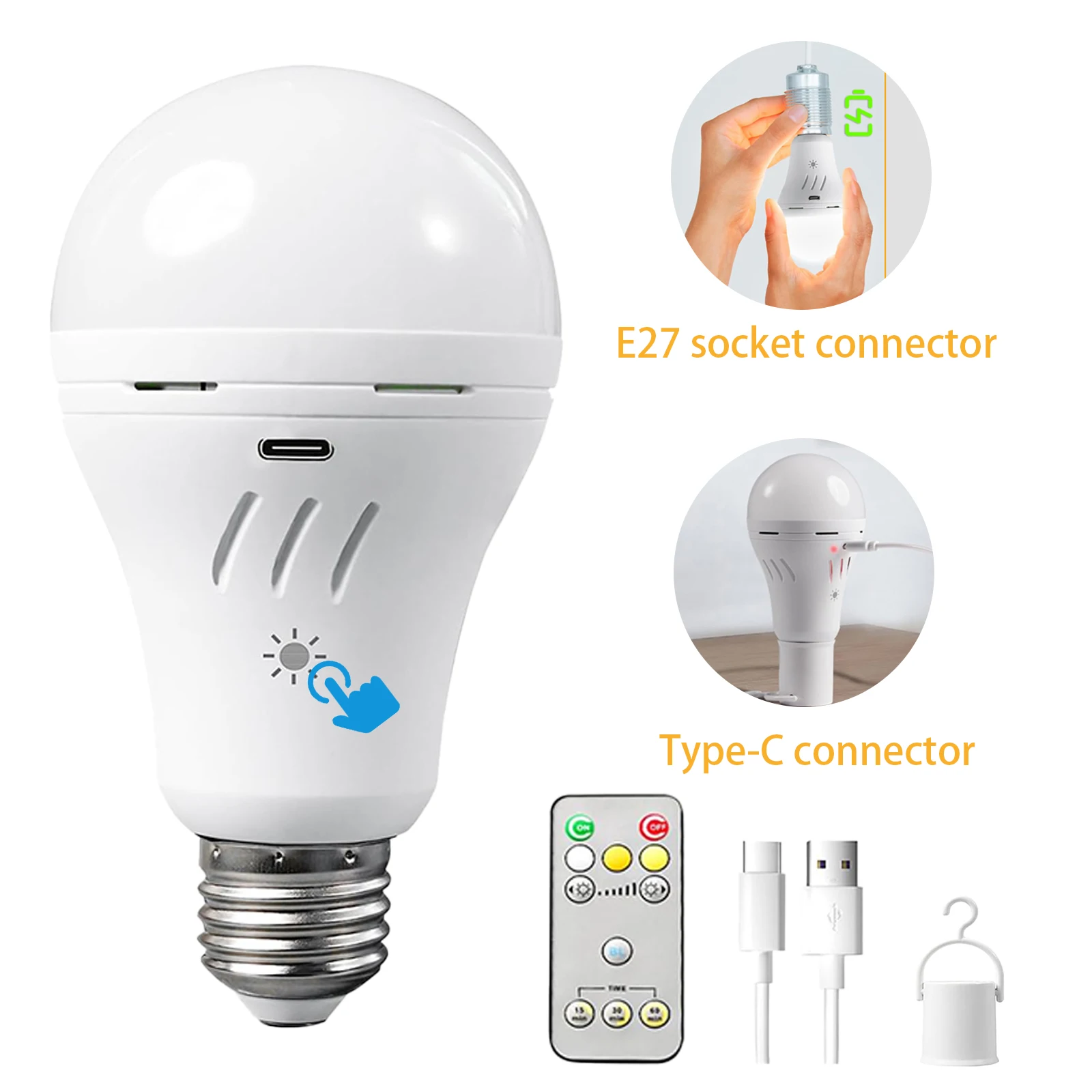 9W 충전식 비상 전구 E27 베이스 - 가정용 또는 실외용 USB/220V 이중 충전 백업 비상 조명