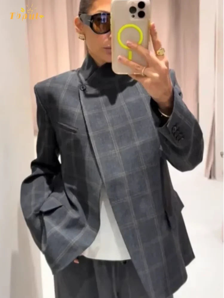 Women’s Irregular Plaid Blazer 1