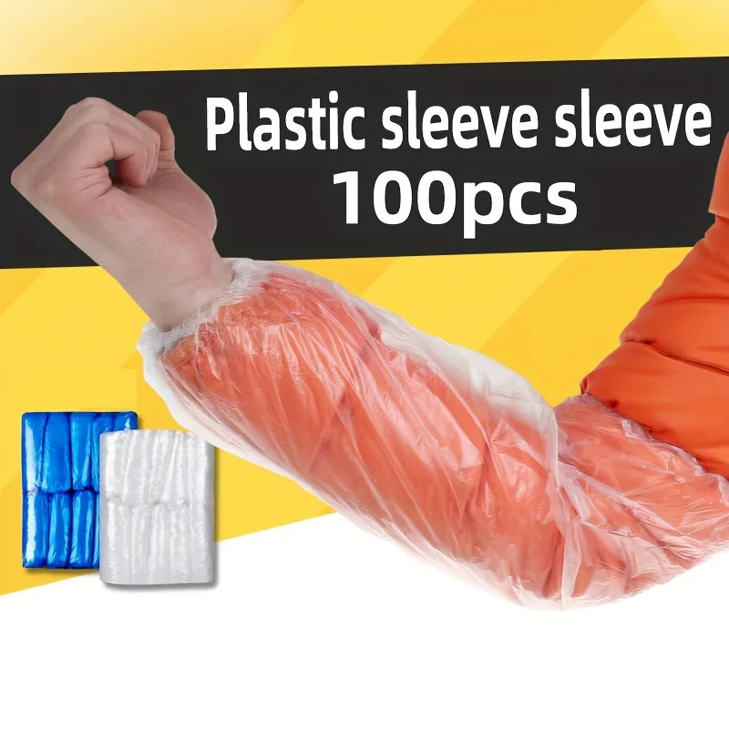 100pcs/pack Waterproof and Oil Proof Disposable PE Plastic Arm Sleeves Elastic Wrist for Kitchen Restaurant waterproof oversleeves compression arm sleeves