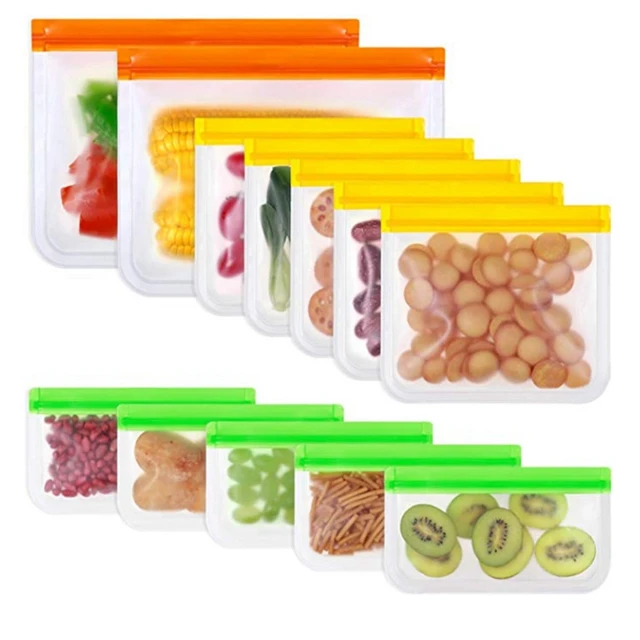 100% Silicone Reusable Food Storage Bags - Set of 7 Leakproof