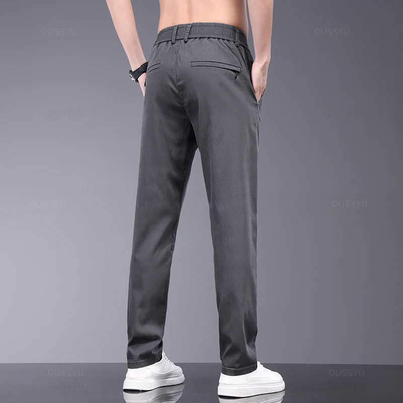 Brand Clothing Spring Summer Thin Stretch Lyocell Fabric Men's Casual Pants Slim Elastic Waist Business Trousers Male men trousers