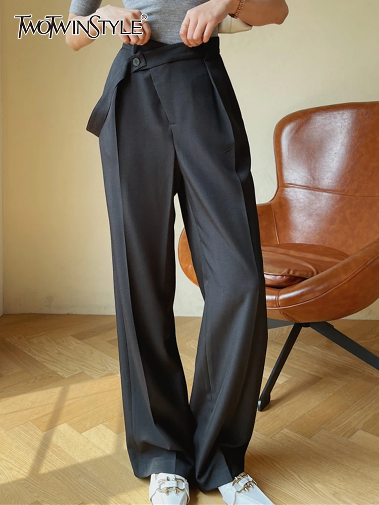 

Женские прямые брюки двухосевые, свободные, с высокой талией, однотонные, в Корейском стиле