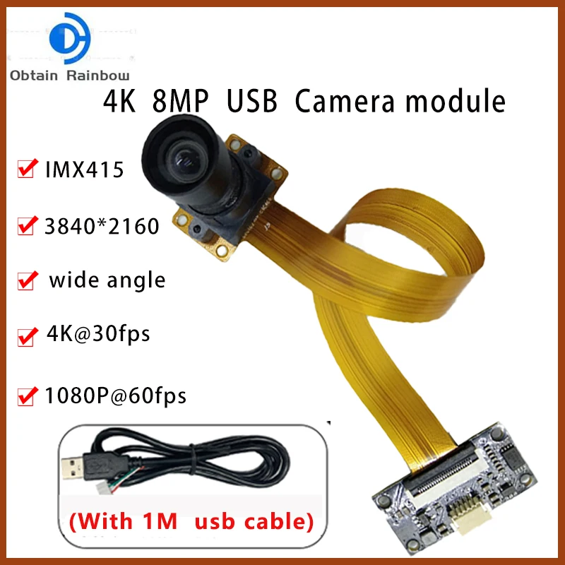 3840*2160 4K HD CMOS IMX415 90 Degree USB 2.0 pc webcam pc web camera computer camera Module 30FPS MJPEG, YUY2 OTG UVC Plug and Play For Lightburn Mini