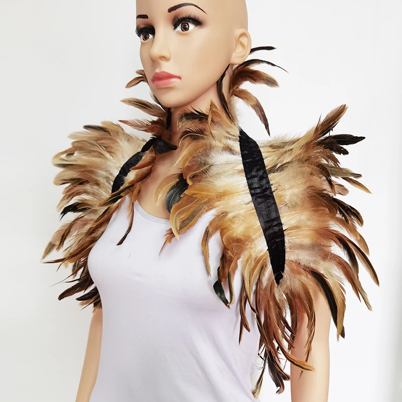 

Victorian Real Feather Shawl Shrug Gothic Collar Shoulder Wrap Cape Cosplay Party Body Cage Harness Bra Belt Feather Fake Collar