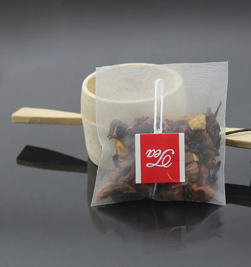 Disposable tea bags 100pcs/lot pyramid tea bags filter nylon teabags single string with label transparent empty