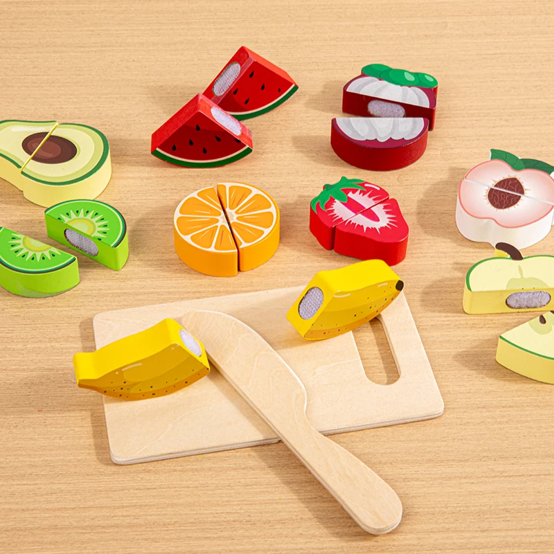 Wooden Kitchen Pretend Play Food Cutting Toy with Storage Bag Suitable For Children 18 Months and Up 1pc