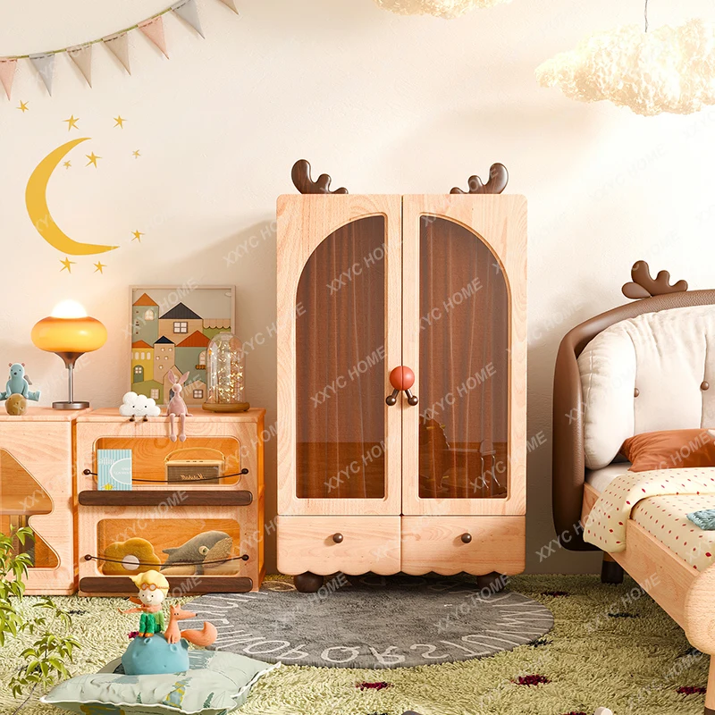 Elk Children's Wardrobe Solid Wood Girls' Baby Storage Cabinet Cartoon Boy Bedroom