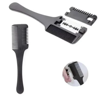 Pettine per taglio capelli Spazzole per capelli con lame di rasoio Forbici da barbiere Parrucchiere Diradamento Parrucchiere Strumenti per lo styling fai da te Manico nero
