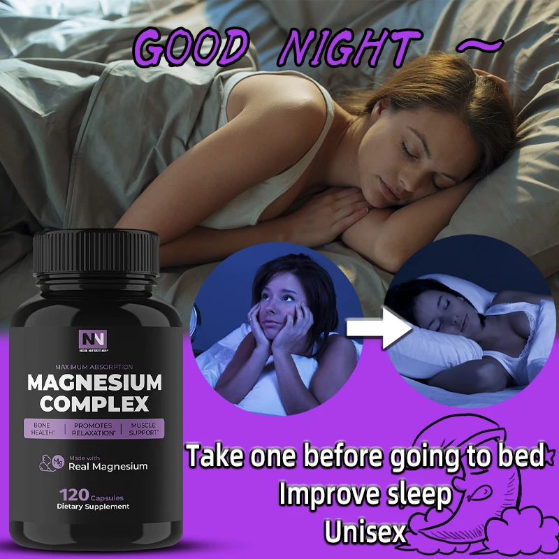 

Highly Absorbable Magnesium Complex Capsules - Aids In Sleep, Muscle Relaxation and Recovery for Men and Women