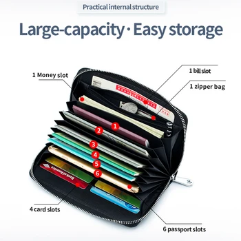 Women's Wallet Genuine Leather Clutch Male Men's Clutch Passport Passbook Bag Multiple Compartments Long Wallets Purse Money Bag - Image 5