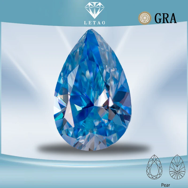 Moissanite Loose Stone Ice Blue Colour Pear Cut Lab Created Diamond Advanced Jewelry Making Materials with GRA Certificate
