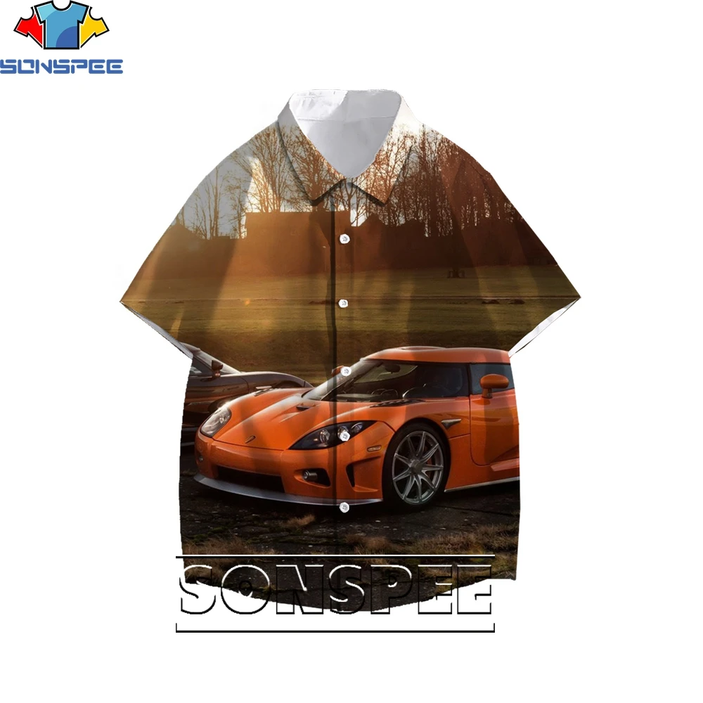 SONSPEE 3D Printing Sports Car Theme Men's Hawaiian Shirts Ladies Fun Blouse Loose Casual Punk Trend Personality Harajuku Style